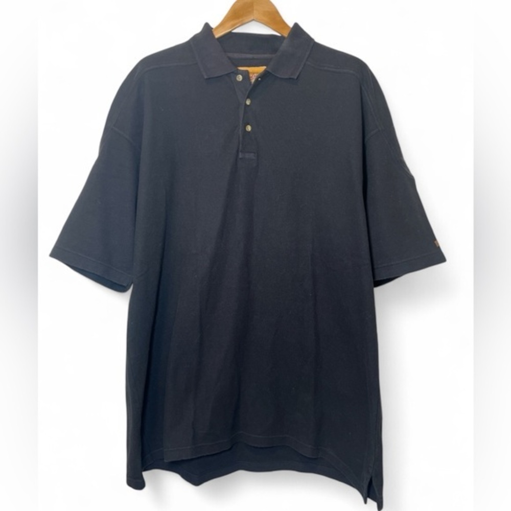 Woolrich Men XL Black Thick Cotton Short‎ Sleeve Leather Logo Golf Outdoor Polo
